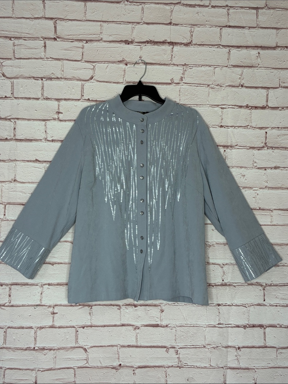 Bob Mackie Wearable Art Sequin Embellished Straight Collar Jacket Like New XL
